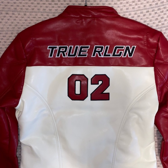True Religion Women's Red and White Racing Leather Jacket - Picture 5 of 10